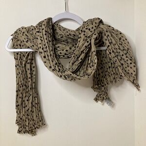 Womens Dana Buchman Crinkle Silk Polka Dot Scarf‎ Tan Black 28 x 70"